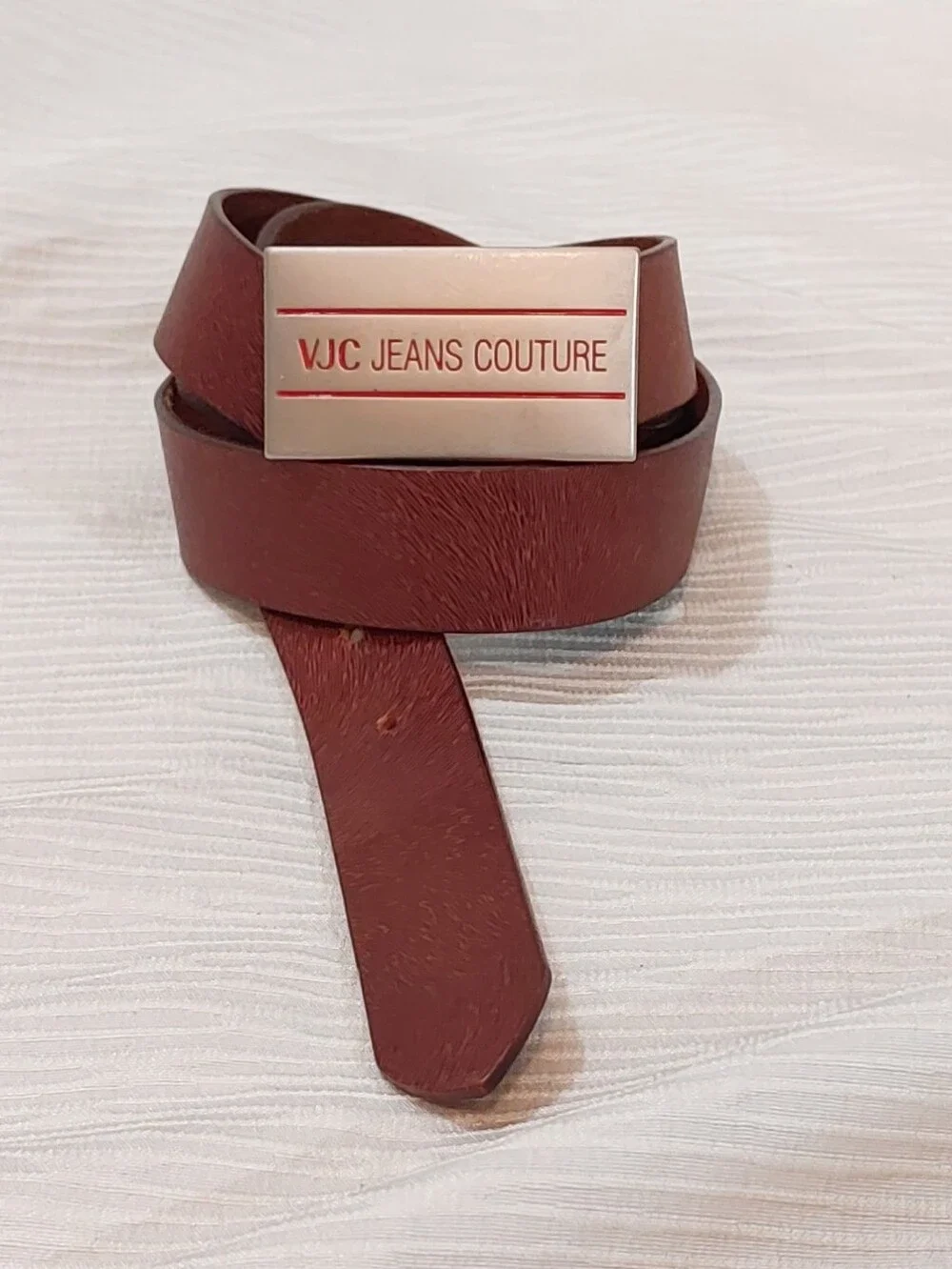 Versace VJC Jeans Couture Brown Leather Belt with Silver Buckle Dize 38